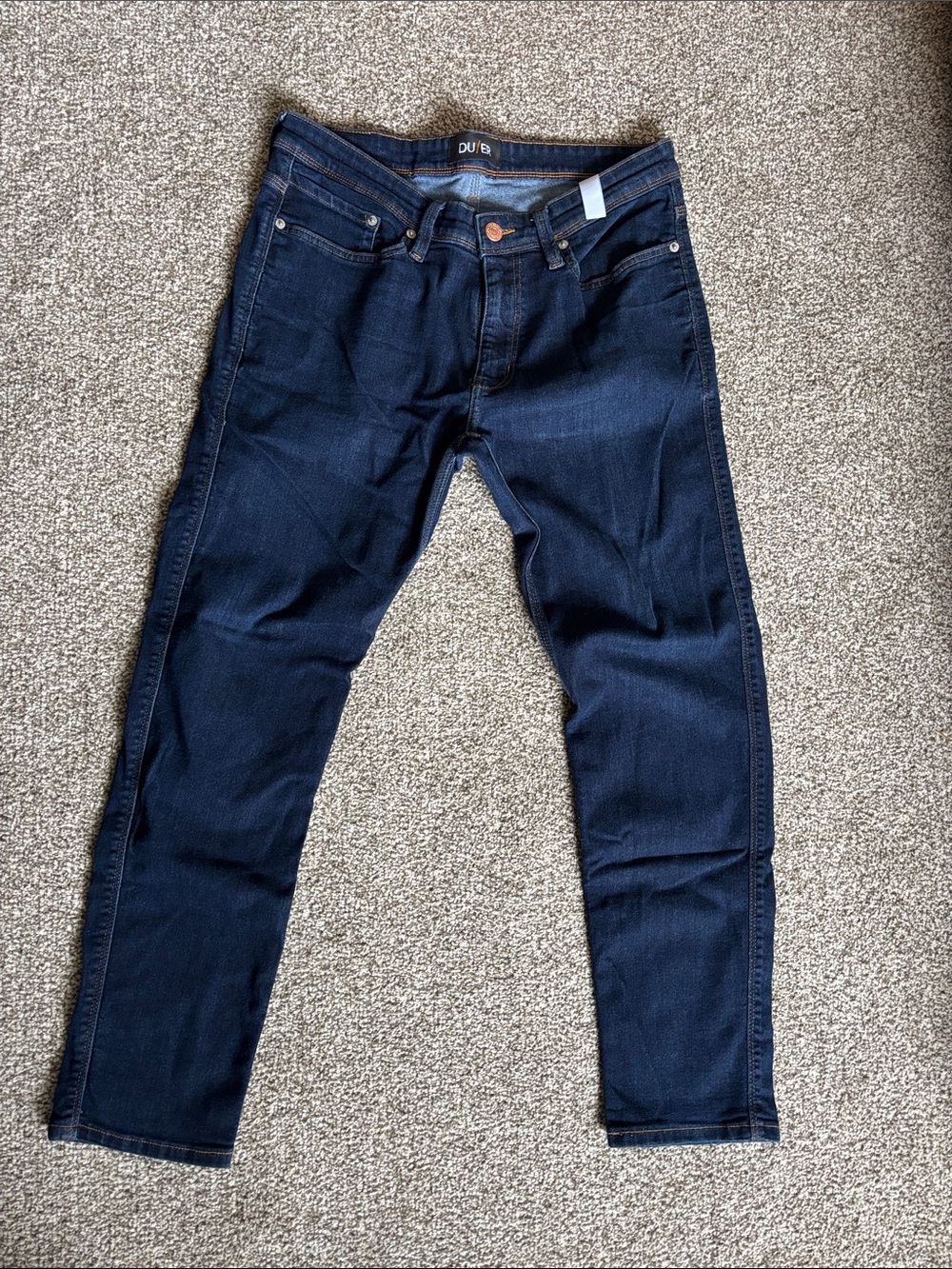 DU/ER Men's Slim Straight Jeans in Dark Blue